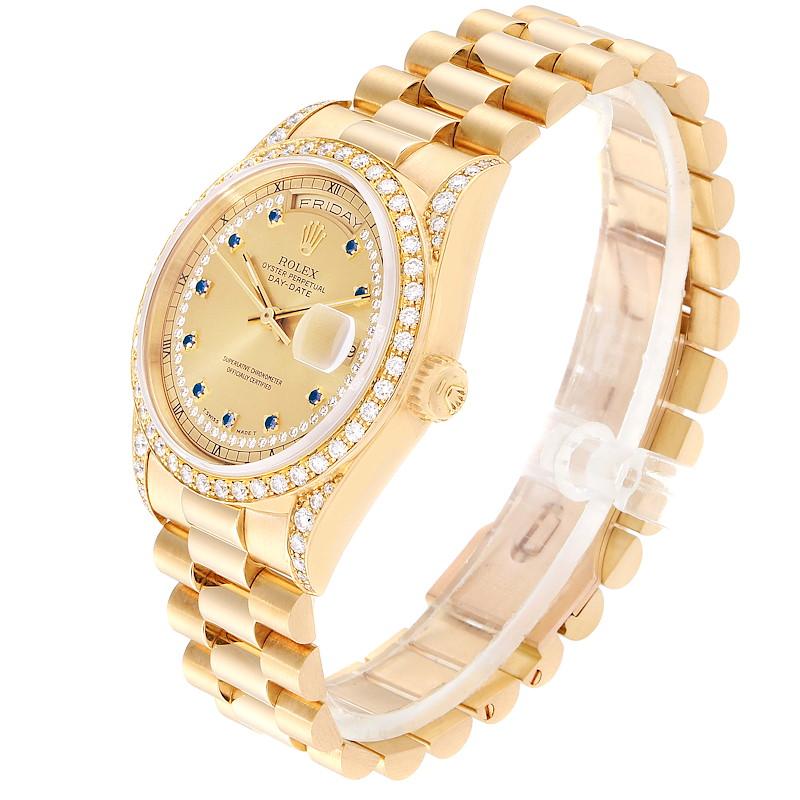 Rolex President Day-Date 36 Yellow Gold Diamond Men's Watch 18388 In Excellent Condition For Sale In Atlanta, GA