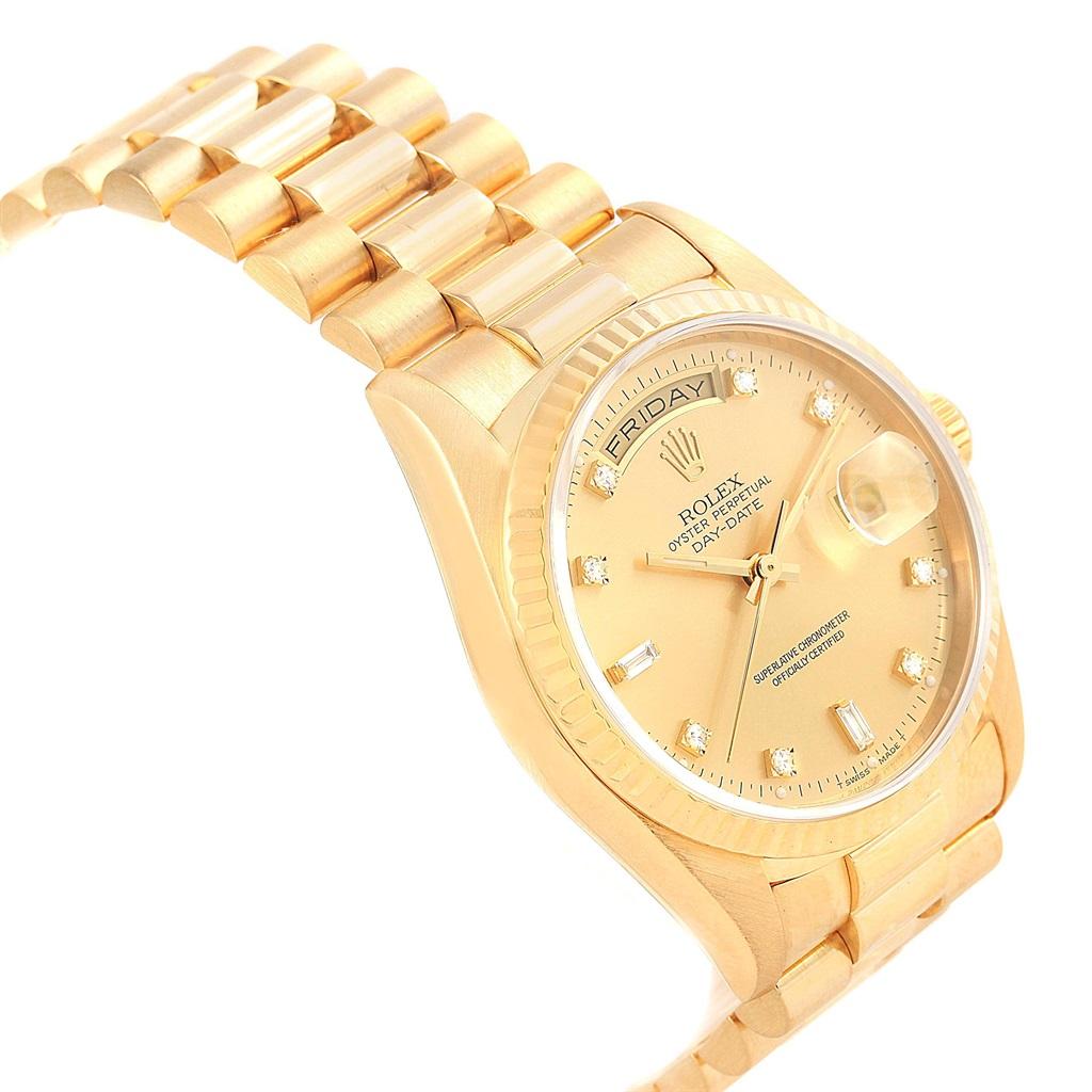 Rolex President Day-Date 36 Yellow Gold Diamonds Men's Watch 18238 For Sale 7