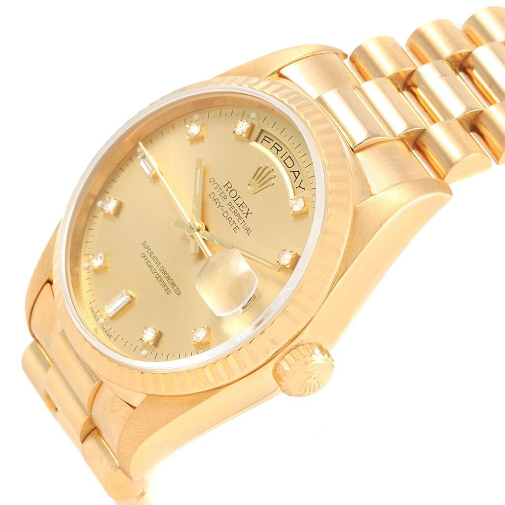 Rolex President Day-Date 36 Yellow Gold Diamonds Men's Watch 18238 In Excellent Condition For Sale In Atlanta, GA