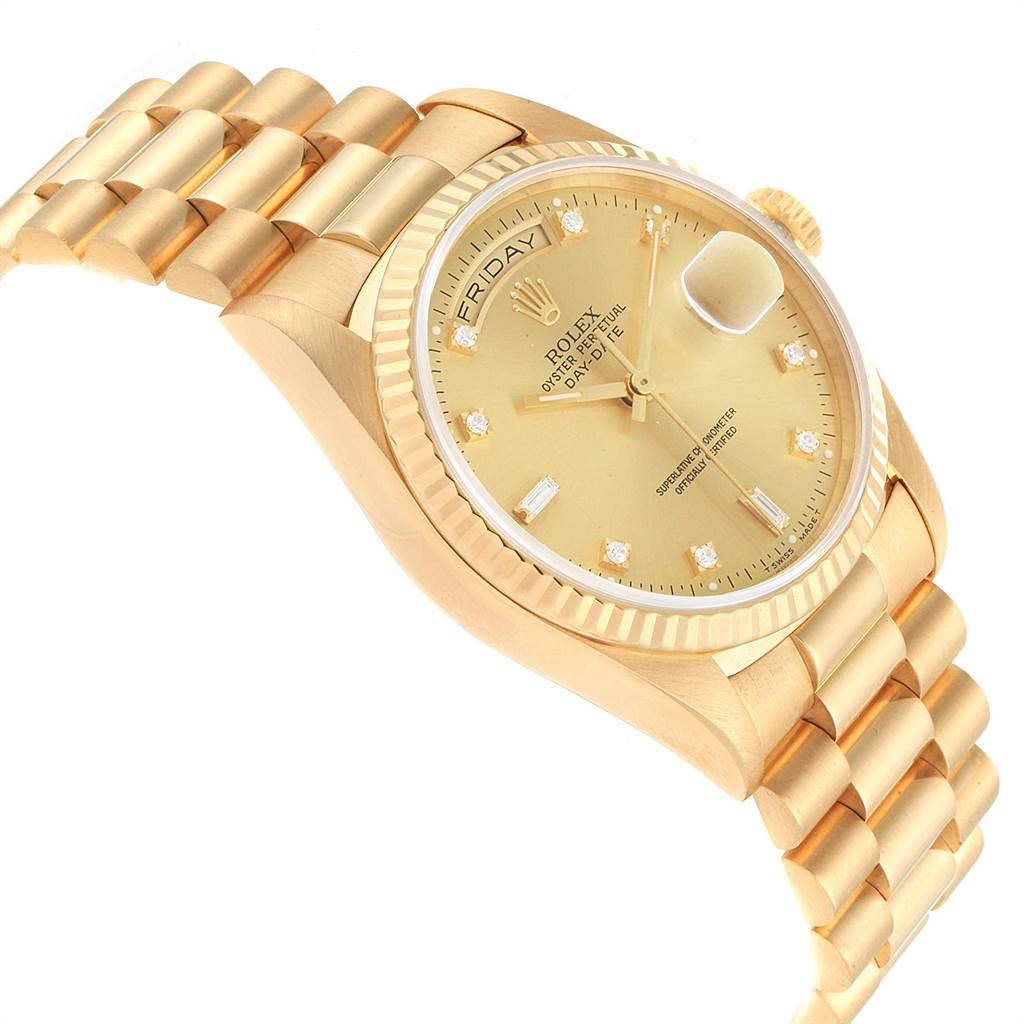 Rolex President Day-Date 36 Yellow Gold Diamonds Men’s Watch 18238 In Excellent Condition For Sale In Atlanta, GA