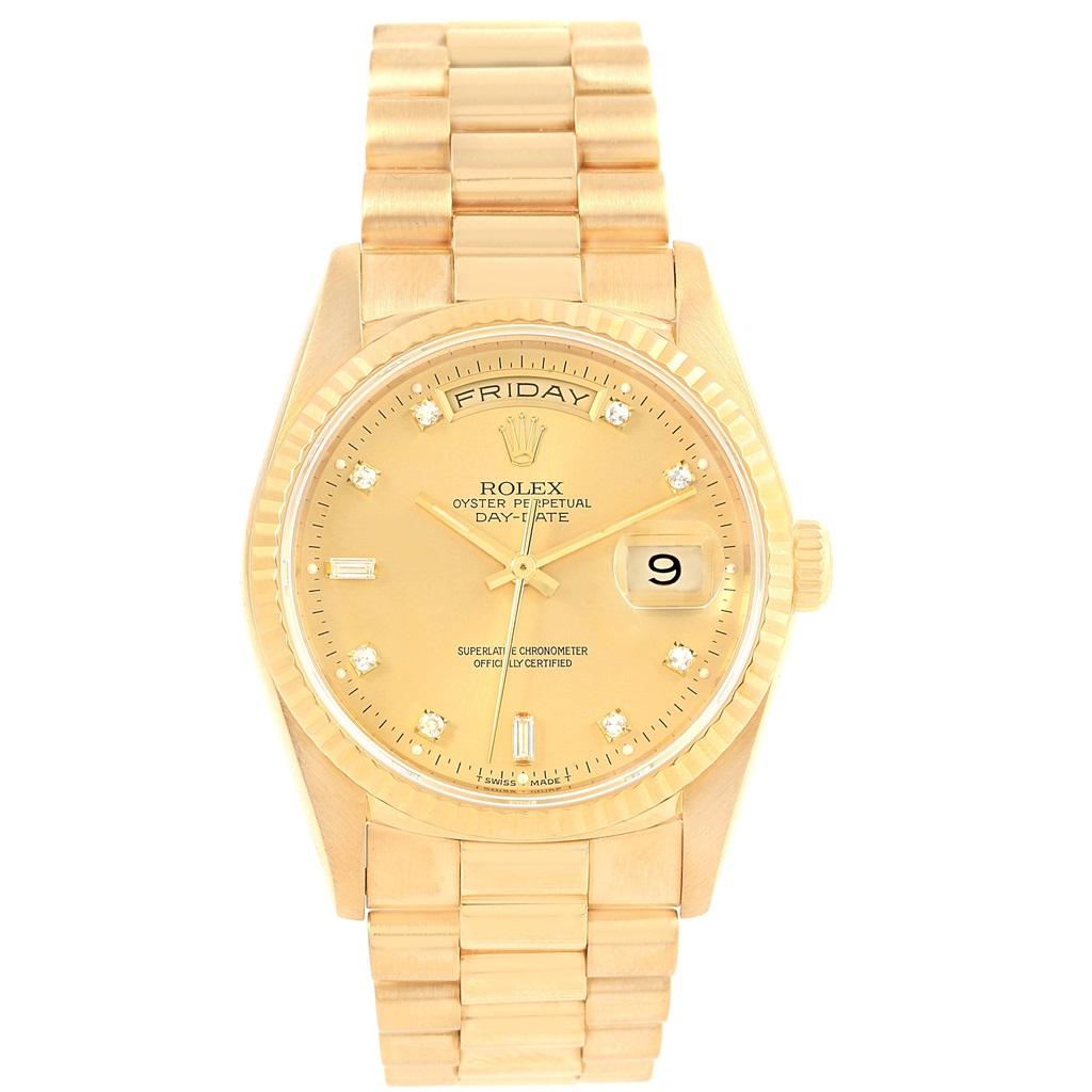 Rolex President Day-Date 36 Yellow Gold Diamonds Men's Watch 18238 For Sale 3