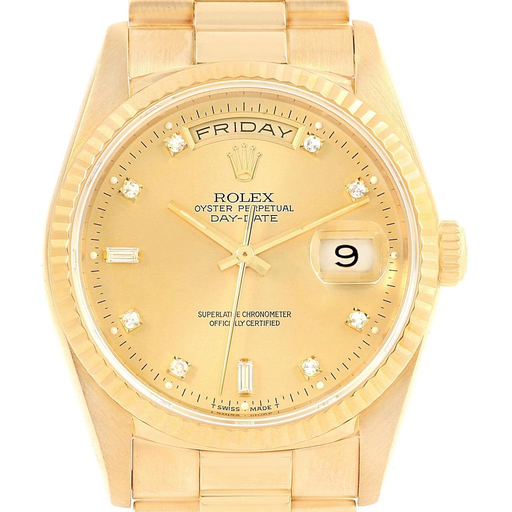 Rolex President Day-Date 36 Yellow Gold Diamonds Men's Watch 18238 For Sale 4