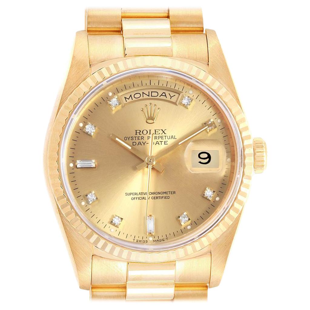 Rolex President Day-Date 36 Yellow Gold Diamonds Men’s Watch 18238 For Sale