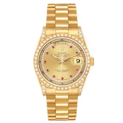 Rolex President Day-Date 36 Yellow Gold Ruby Diamond Dial Mens Watch 18388