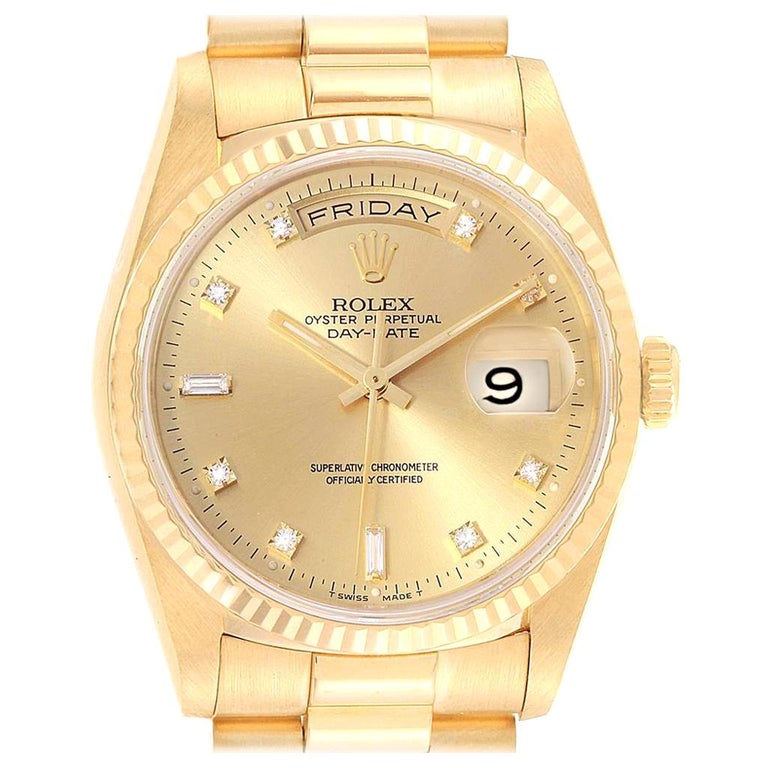 Rolex President Day-Date 36 Yellow Gold Tapestry Dial Men's Watch 18238 For Sale at 1stDibs