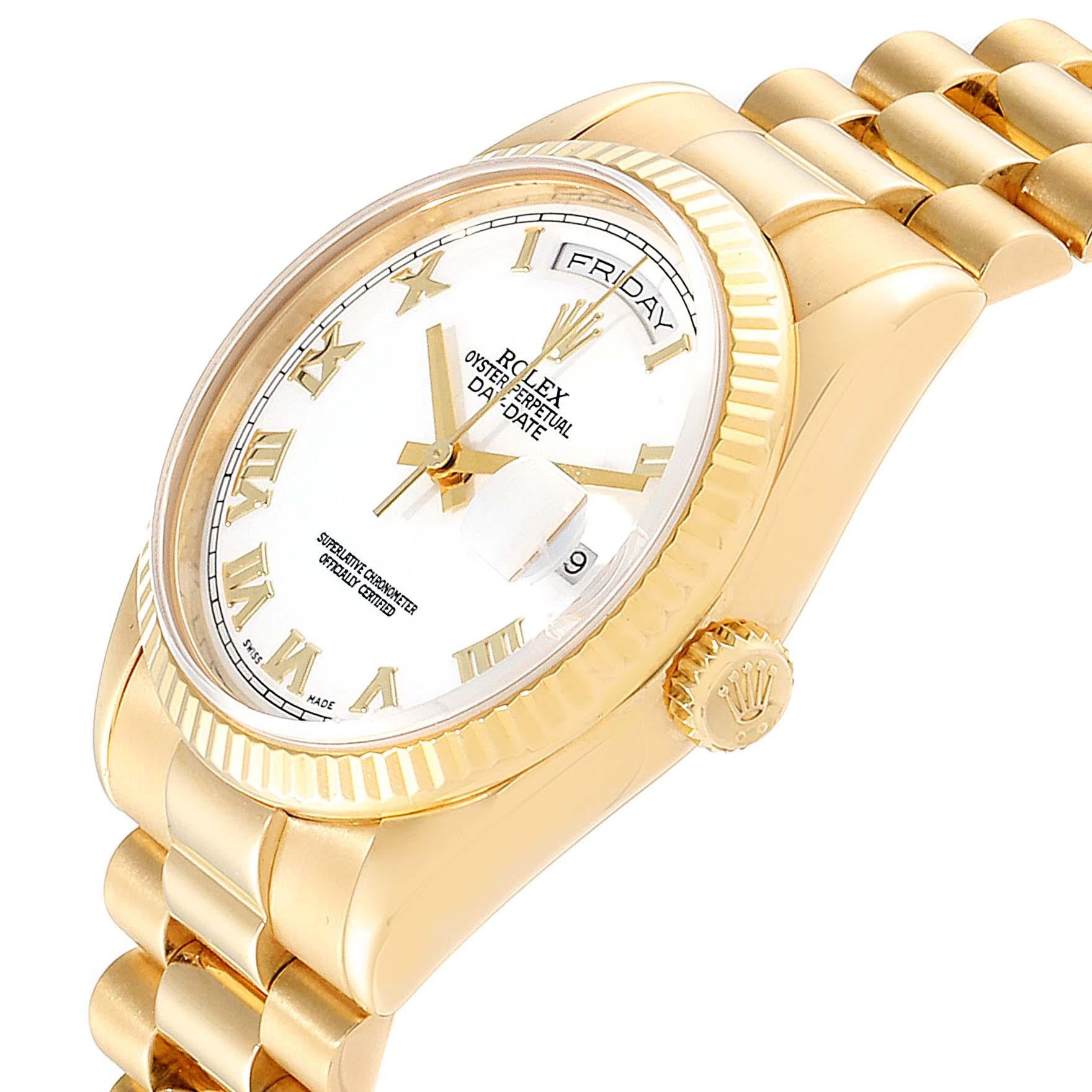 Rolex President Day Date 36 Yellow Gold White Dial Men's Watch 118238 For Sale 2