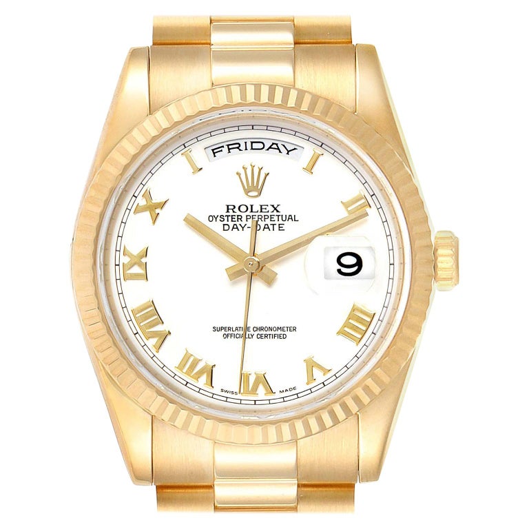 Rolex President Day Date 36 Yellow Gold White Dial Men's Watch 118238 ...