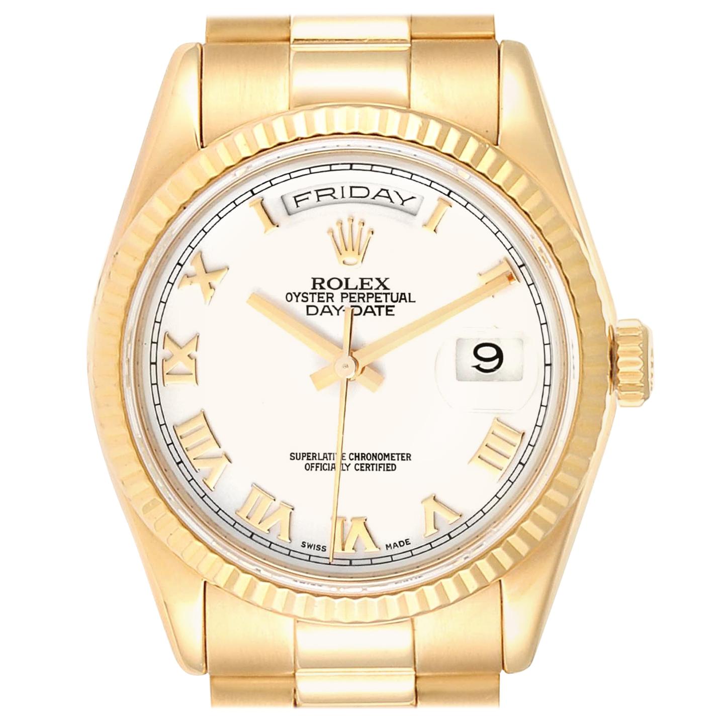 Rolex President Day Date 36 Yellow Gold White Dial Men's Watch 118238 For Sale