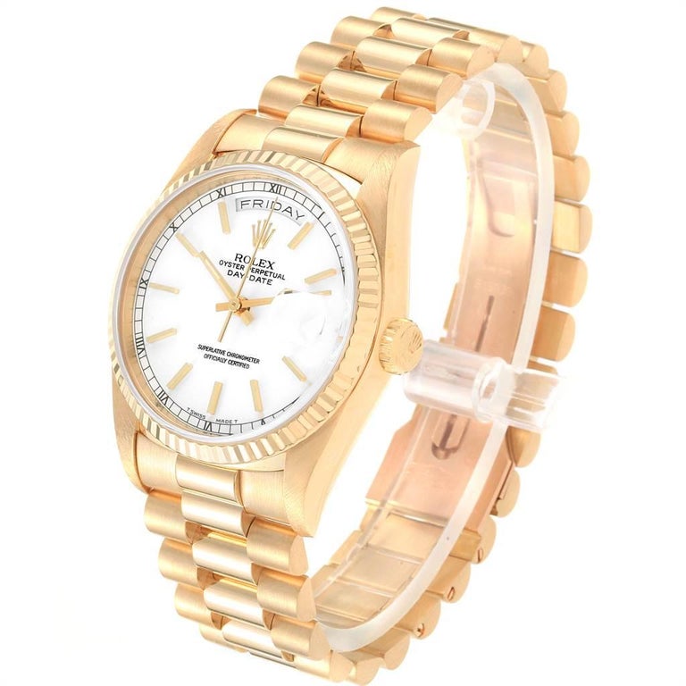 Rolex President Day-Date 36 Yellow Gold White Dial Men's Watch 18238 ...