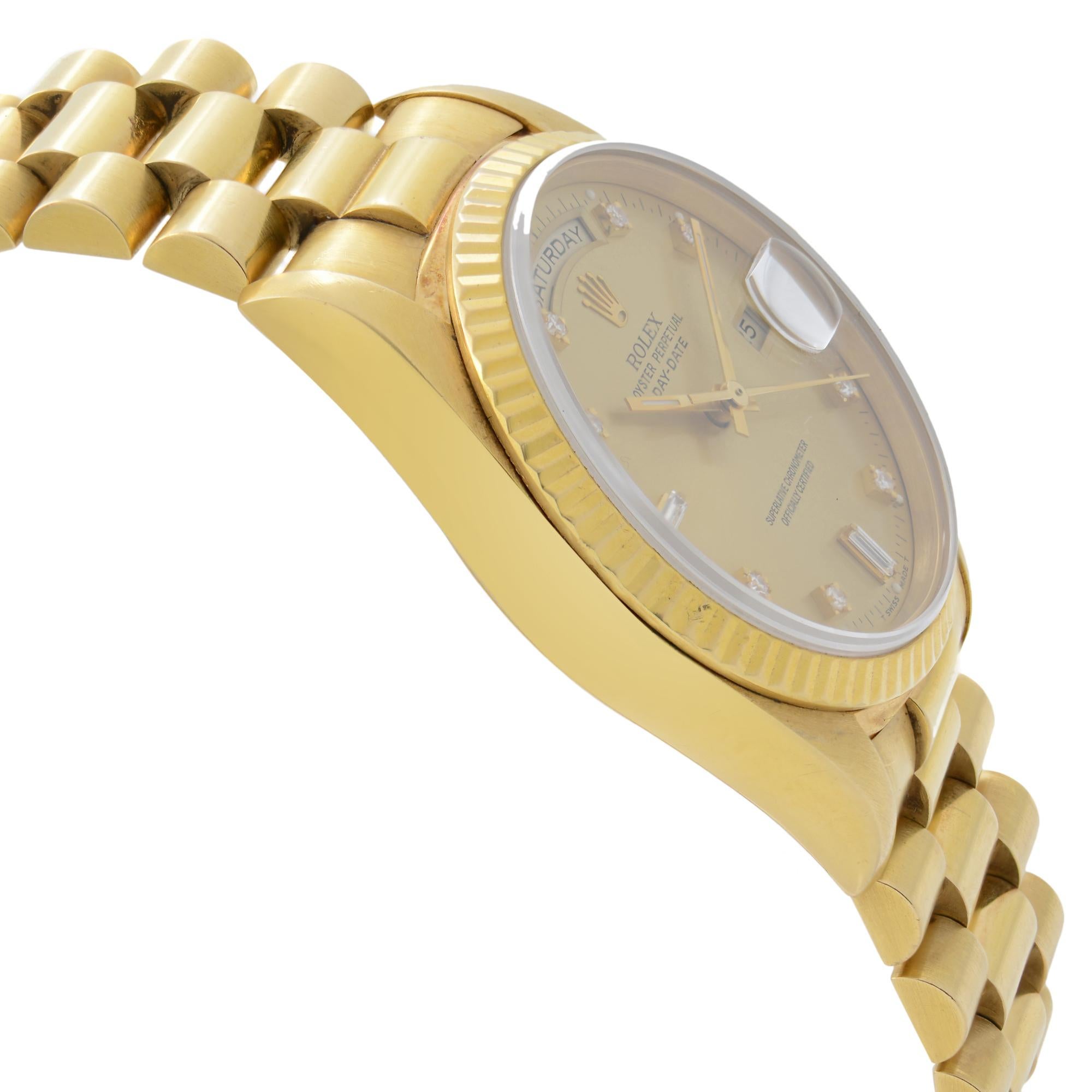 Rolex President Day-Date 18K Yellow Gold Diamond Dial Men Watch 18238 In Good Condition In New York, NY