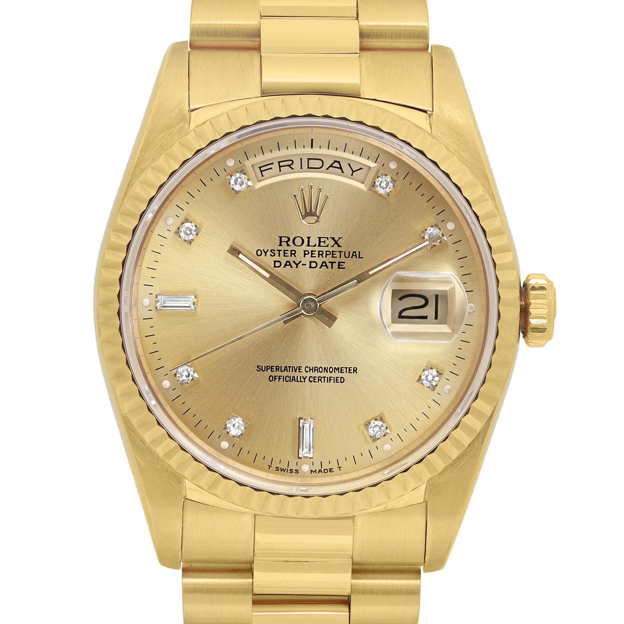 The watch was produced in 1988. Moderate slack on the bracelet. Micro dents and scratches on the case and bracelet. The original box is included. 

 Brand: Rolex  Type: Wristwatch  Department: Men  Model Number: 18238  Country/Region of Manufacture: