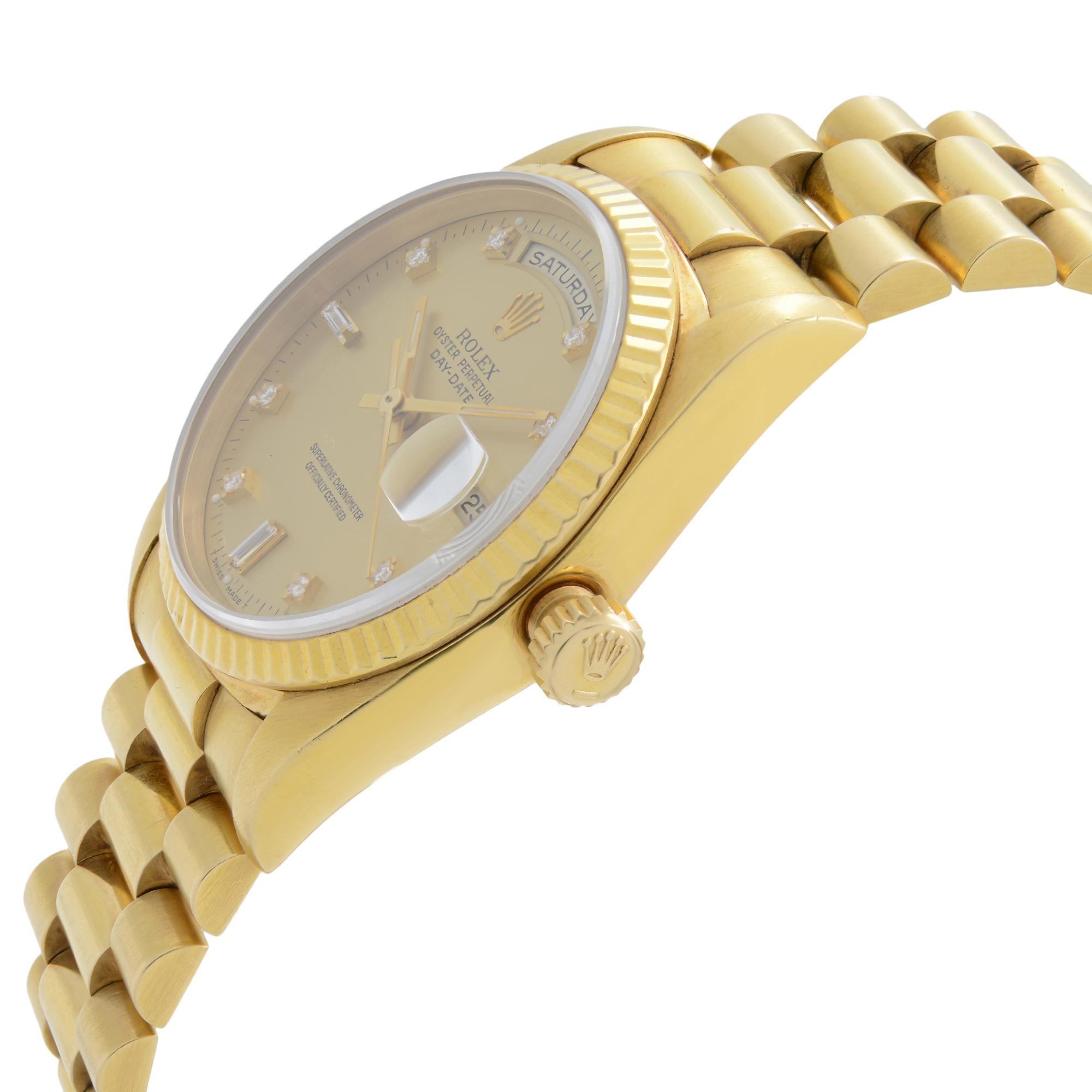 Rolex President Day-Date 18K Yellow Gold Diamond Dial Mens Watch 18238 In Excellent Condition In New York, NY