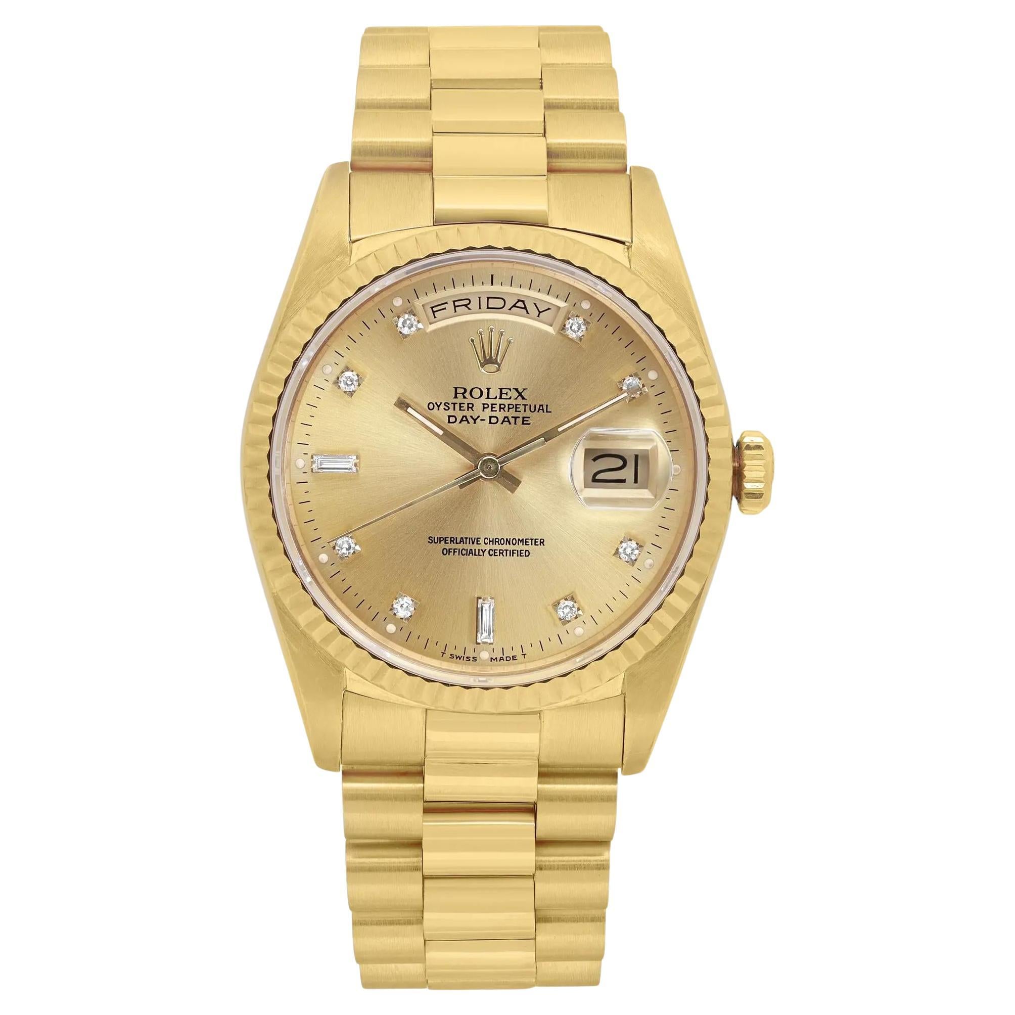 Rolex President Day-Date 18k Yellow Gold Diamond Dial Mens Watch 18238