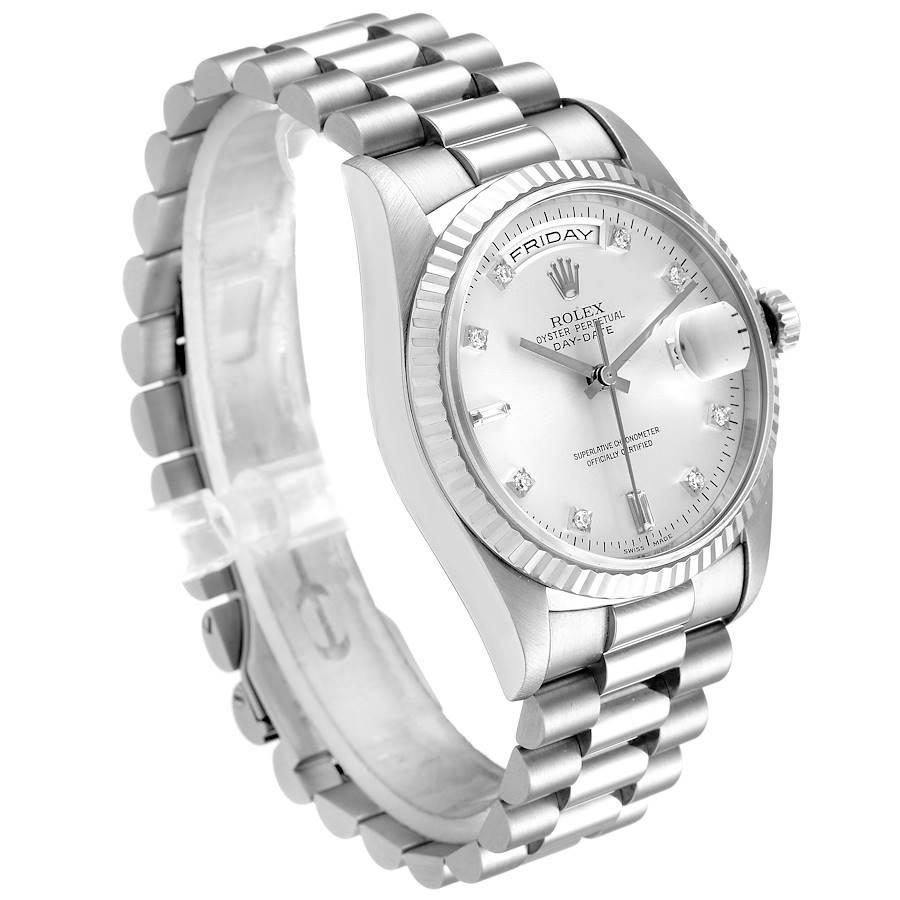 Rolex President Day-Date White Gold Diamond Mens Watch 18239 In Excellent Condition In Atlanta, GA