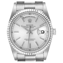 Rolex President Day-Date 36mm White Gold Silver Dial Mens Watch 18239