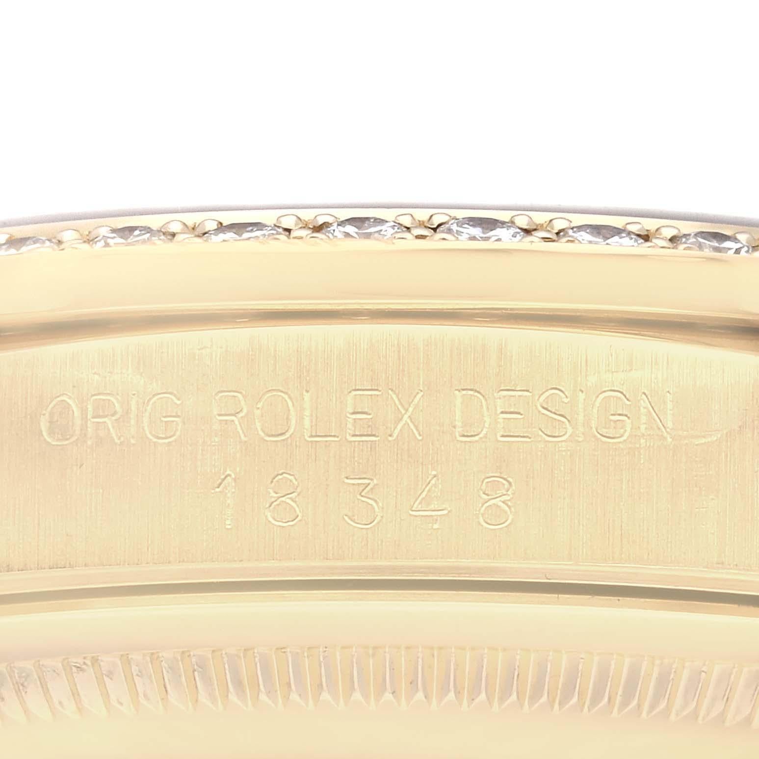 Rolex President Day Date 36mm Yellow Gold Black Dial Diamond Mens Watch 18348 Excellent état - En vente à Atlanta, GA