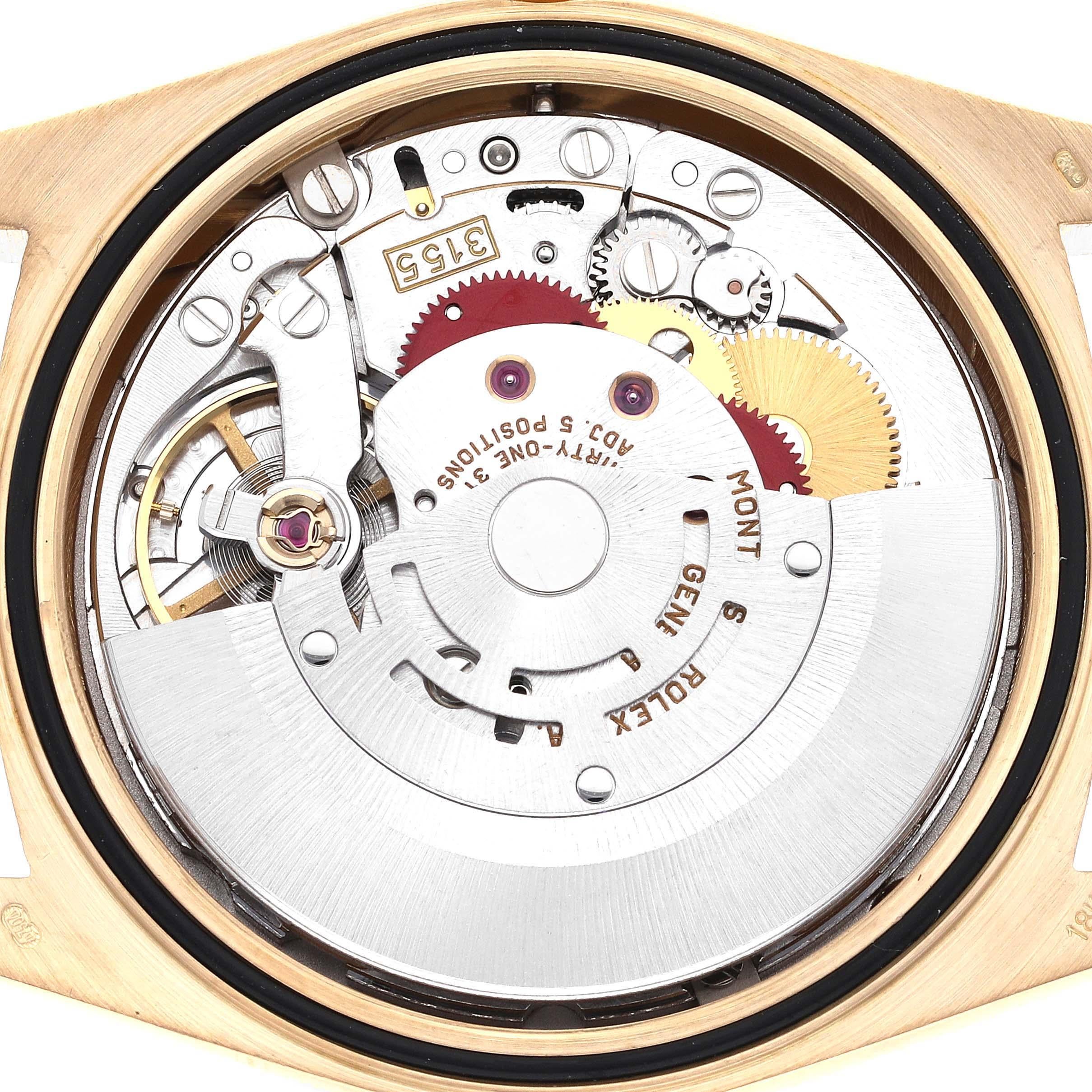 Rolex President Day Date 36mm Yellow Gold Black Dial Diamond Mens Watch 18348 en vente 2