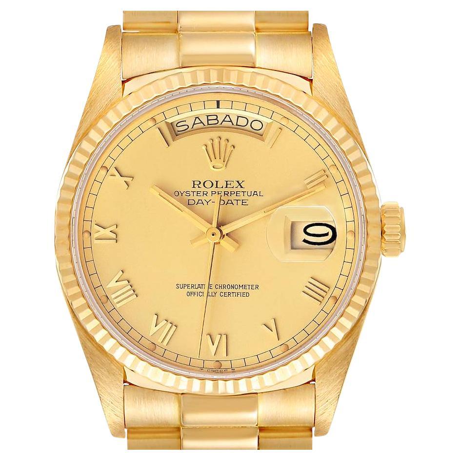 Rolex President Day-Date Yellow Gold Champagne Dial Mens Watch 18038 For Sale
