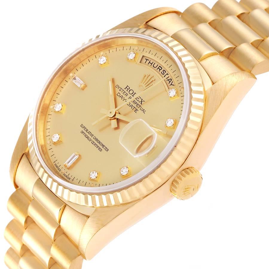 Rolex President Day-Date 36mm Gelbgold Diamant-Zifferblatt Herrenuhr 18238 im Angebot 2