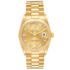 Rolex President Day-Date Yellow Gold Diamond Mens Watch 18238 Box Papers