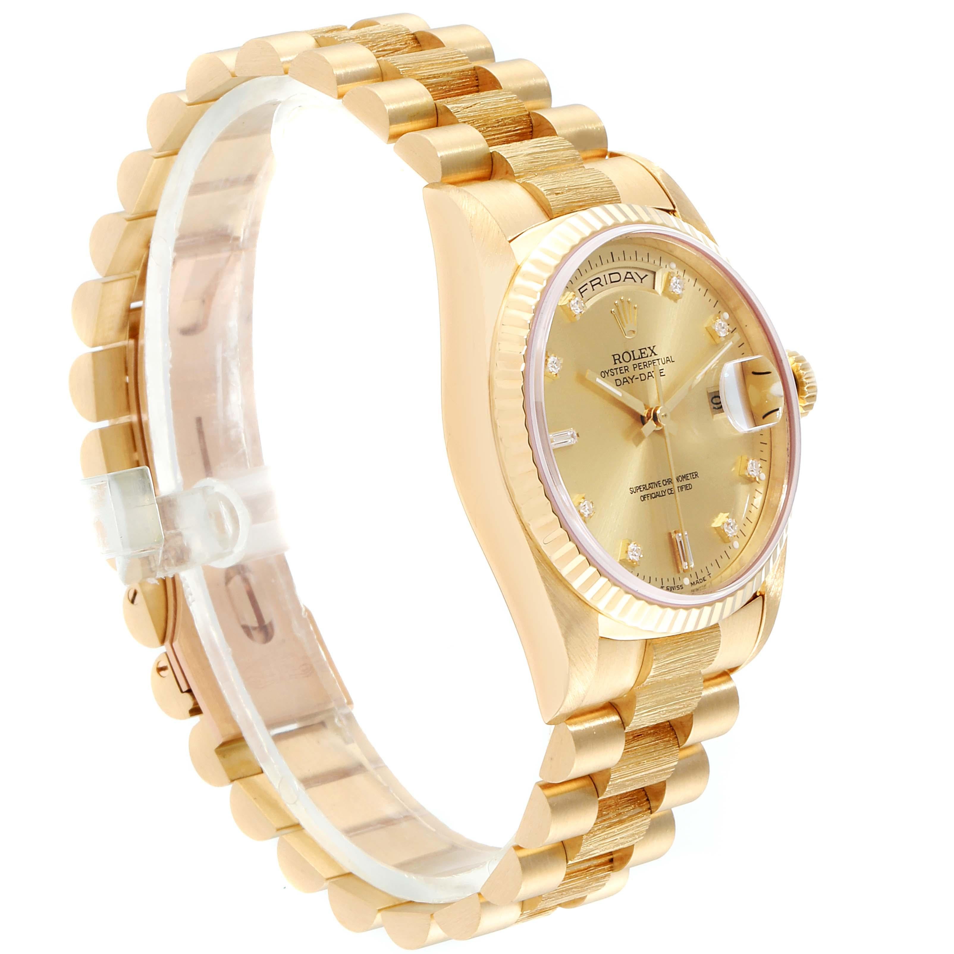 Rolex President Day-Date Yellow Gold Diamond Men's Watch 18238 In Excellent Condition For Sale In Atlanta, GA