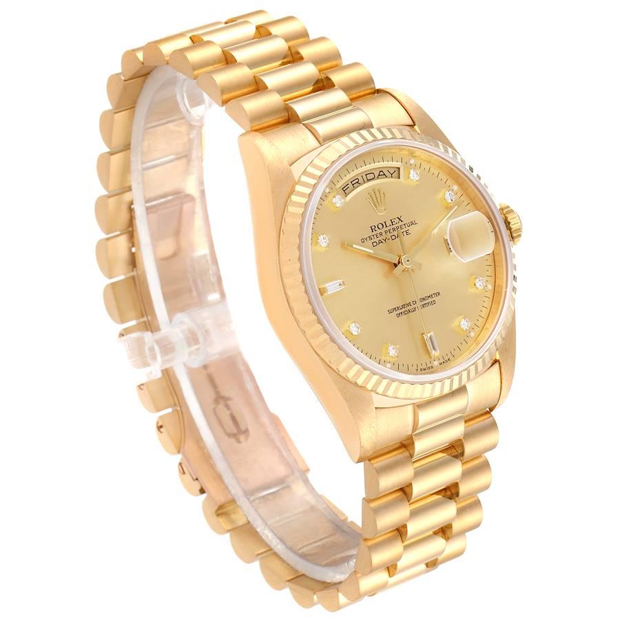 Rolex President Day-Date Yellow Gold Diamond Men's Watch 18238 In Excellent Condition For Sale In Atlanta, GA