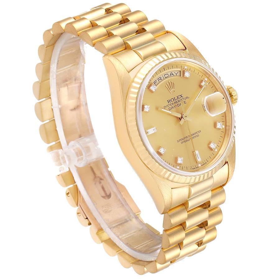 Rolex President Day-Date Yellow Gold Diamond Men's Watch 18238 In Excellent Condition In Atlanta, GA