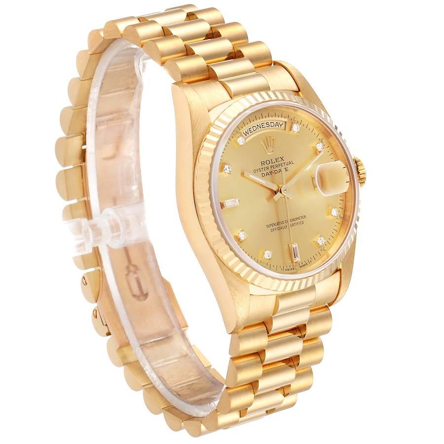 Rolex President Day-Date Yellow Gold Diamond Men's Watch 18238 In Excellent Condition In Atlanta, GA