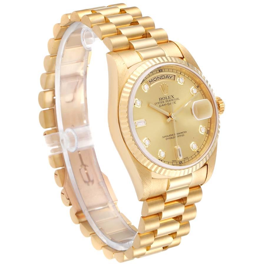 Rolex President Day-Date Yellow Gold Diamond Men’s Watch 18238 In Excellent Condition For Sale In Atlanta, GA