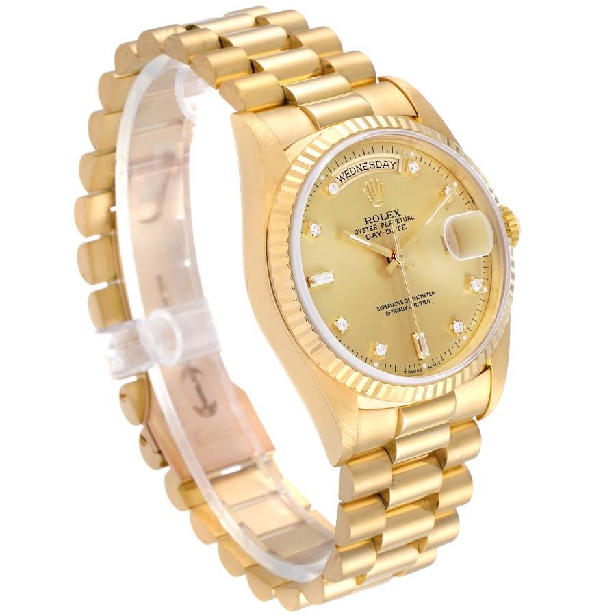 Rolex President Day-Date Yellow Gold Diamond Mens Watch 18238 In Excellent Condition For Sale In Atlanta, GA