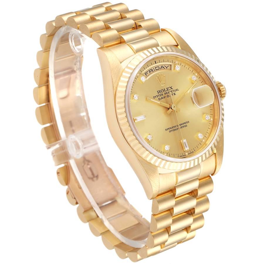 Rolex President Day-Date Yellow Gold Diamond Mens Watch 18238 In Excellent Condition For Sale In Atlanta, GA