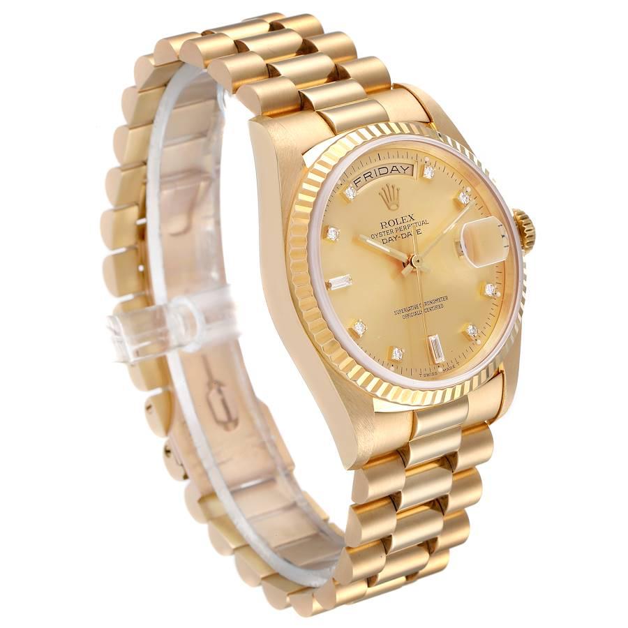 Rolex President Day-Date Yellow Gold Diamond Mens Watch 18238 In Excellent Condition For Sale In Atlanta, GA