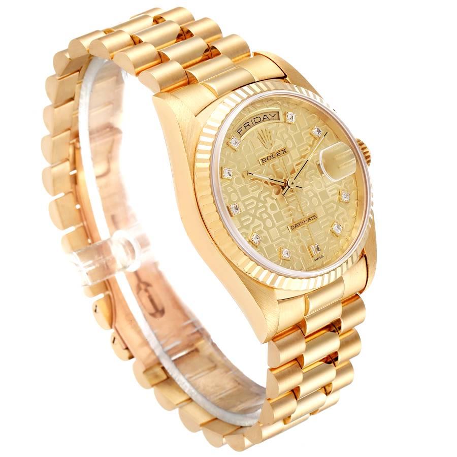 Rolex President Day-Date Yellow Gold Diamond Mens Watch 18238 In Excellent Condition In Atlanta, GA