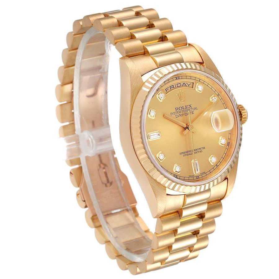 Rolex President Day-Date Yellow Gold Diamond Mens Watch 18238 In Good Condition For Sale In Atlanta, GA