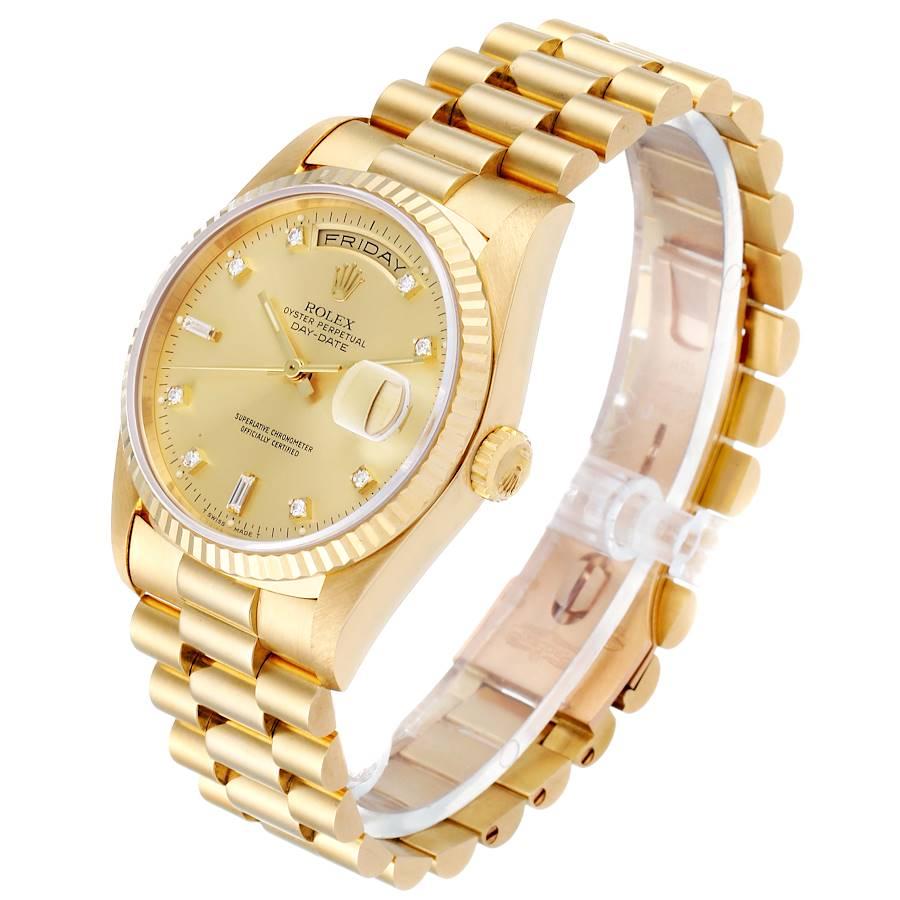 Rolex President Day-Date Yellow Gold Diamond Men's Watch 18238 In Excellent Condition In Atlanta, GA