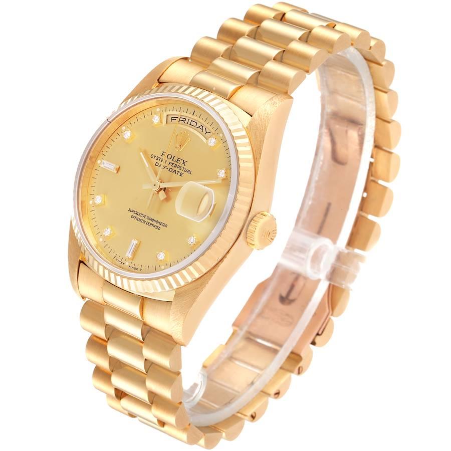 Rolex President Day-Date Yellow Gold Diamond Mens Watch 18238 In Excellent Condition For Sale In Atlanta, GA