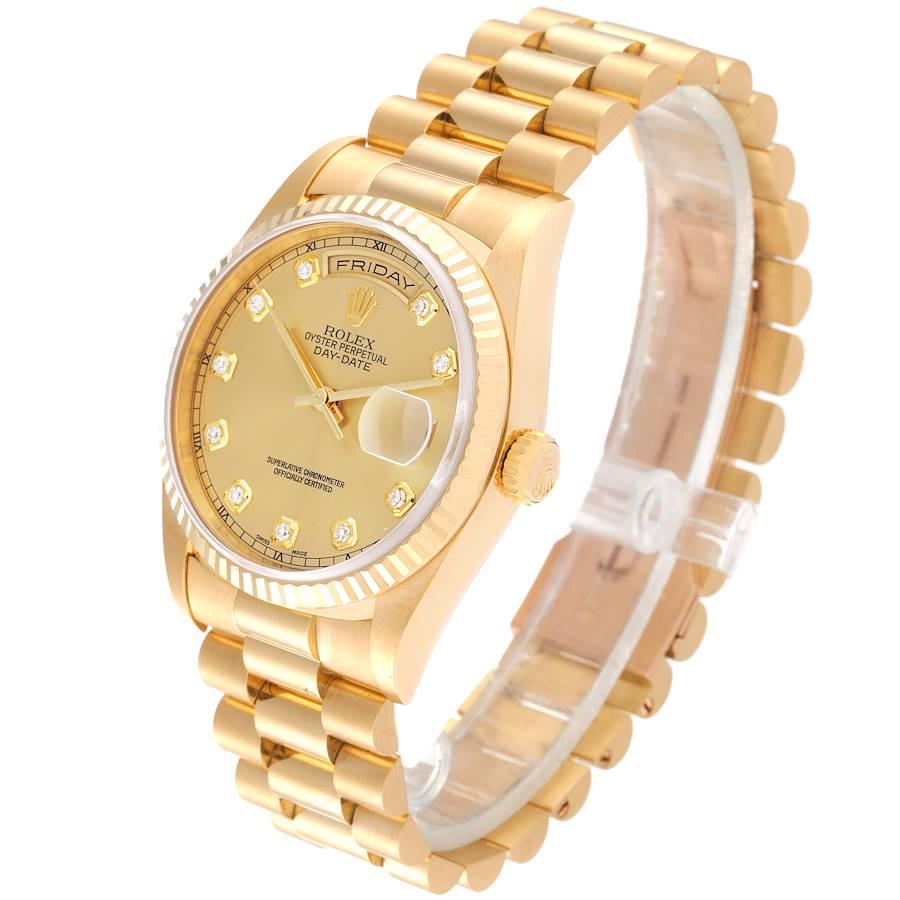 Rolex President Day-Date Yellow Gold Diamond Mens Watch 18238 In Excellent Condition In Atlanta, GA