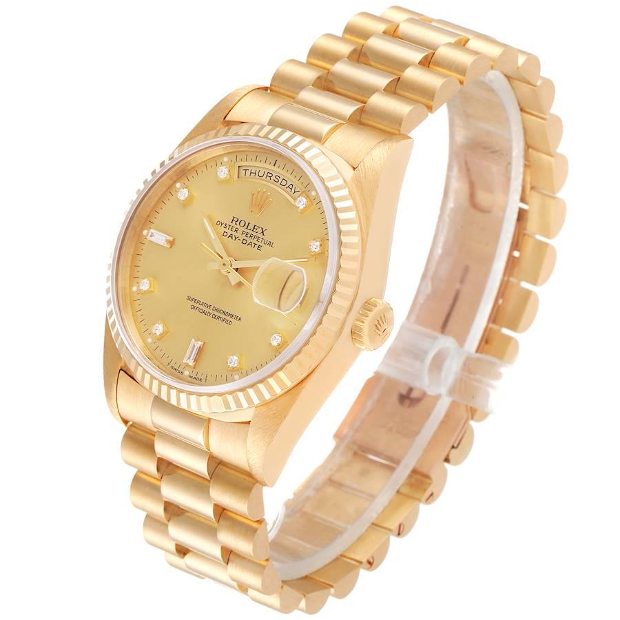 Rolex President Day-Date Yellow Gold Diamond Mens Watch 18238 In Excellent Condition In Atlanta, GA