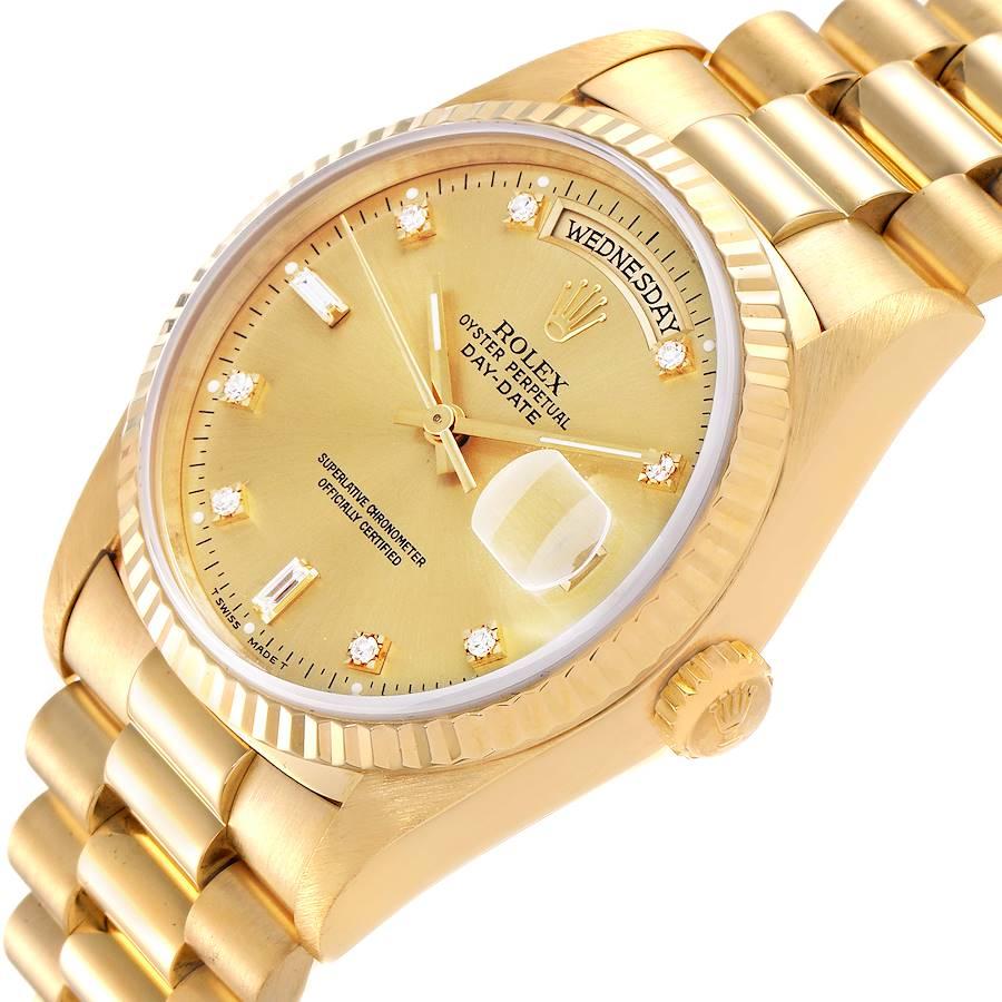 Rolex President Day-Date Yellow Gold Diamond Mens Watch 18238 For Sale 1