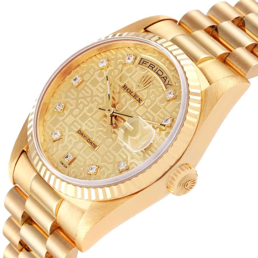 Rolex President Day-Date Yellow Gold Diamond Mens Watch 18238 For Sale 1