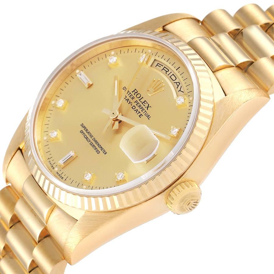 Rolex President Day-Date Yellow Gold Diamond Mens Watch 18238 2