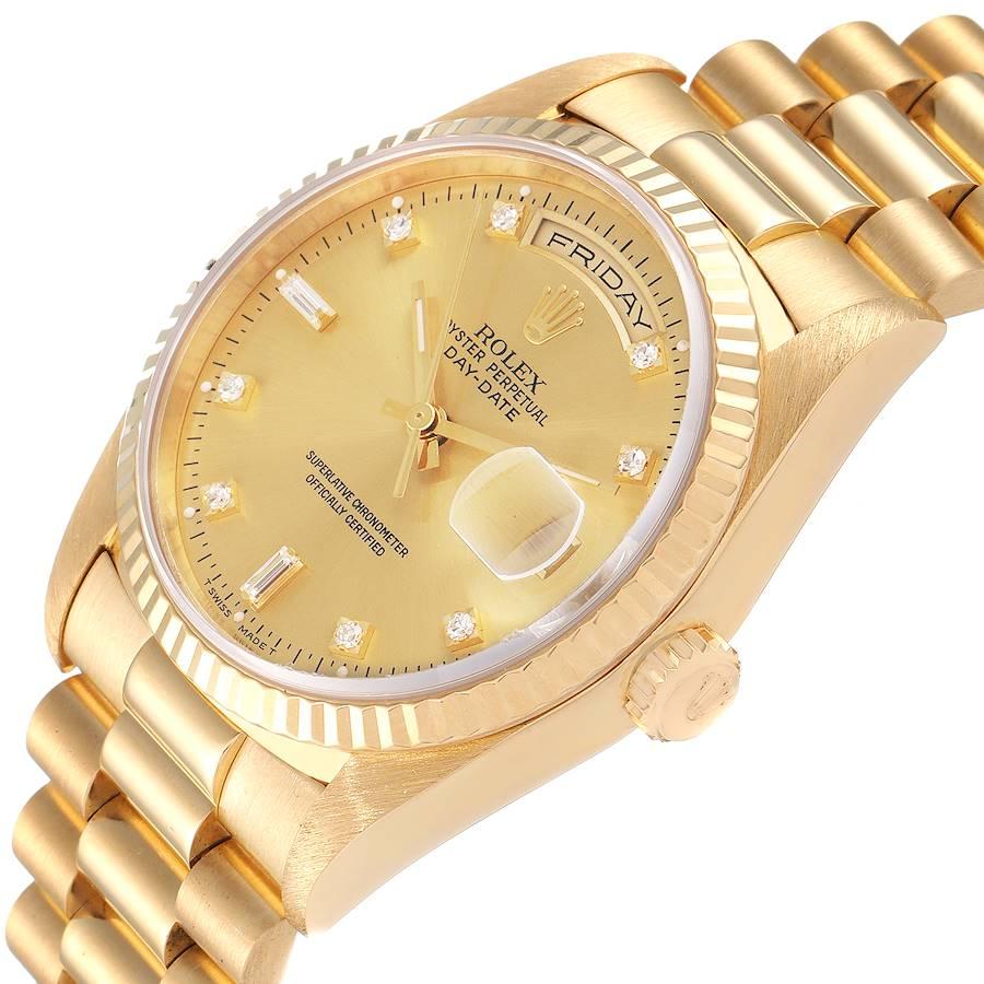 Rolex President Day-Date Yellow Gold Diamond Mens Watch 18238 For Sale 1
