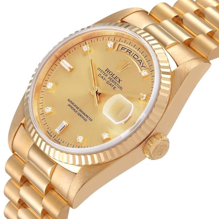Rolex President Day-Date Yellow Gold Diamond Mens Watch 18238 1