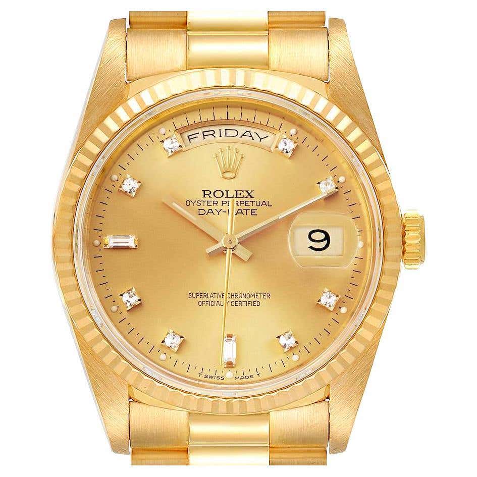 Rolex President Day-Date Yellow Gold Diamond Mens Watch 18238 For Sale ...