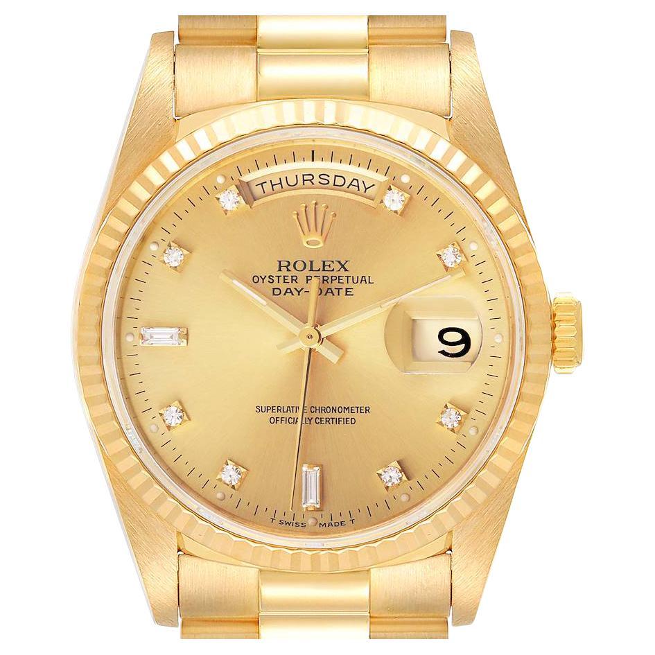 Rolex President Day-Date Yellow Gold Diamond Mens Watch 18238