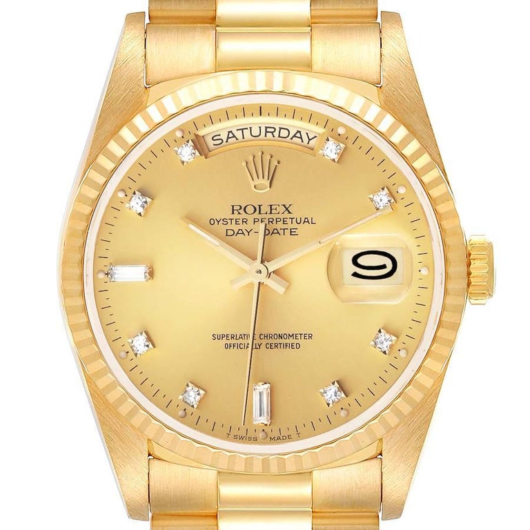 Rolex President Day-Date Yellow Gold Diamond Mens Watch 18238 For Sale at  1stDibs | rolex 18238, rolex 8385 18k geneve price, rolex 8385 18k white  gold