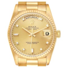 Rolex President Day-Date Yellow Gold Diamond Mens Watch 18238
