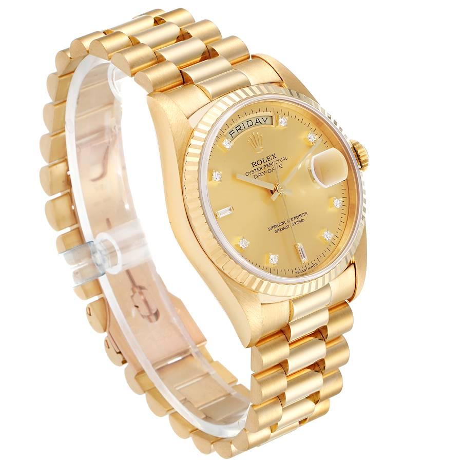 Rolex President Day-Date Yellow Gold Diamond Men's Watch 18238 Papers In Excellent Condition For Sale In Atlanta, GA