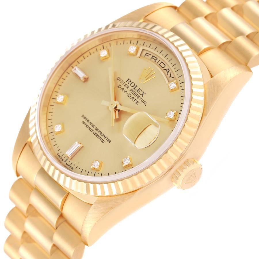 Rolex President Day-Date Yellow Gold Diamond Mens Watch 18238 Papers In Excellent Condition In Atlanta, GA