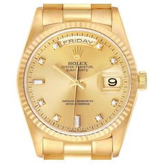 Rolex President Day-Date Yellow Gold Diamond Mens Watch 18238 Papers